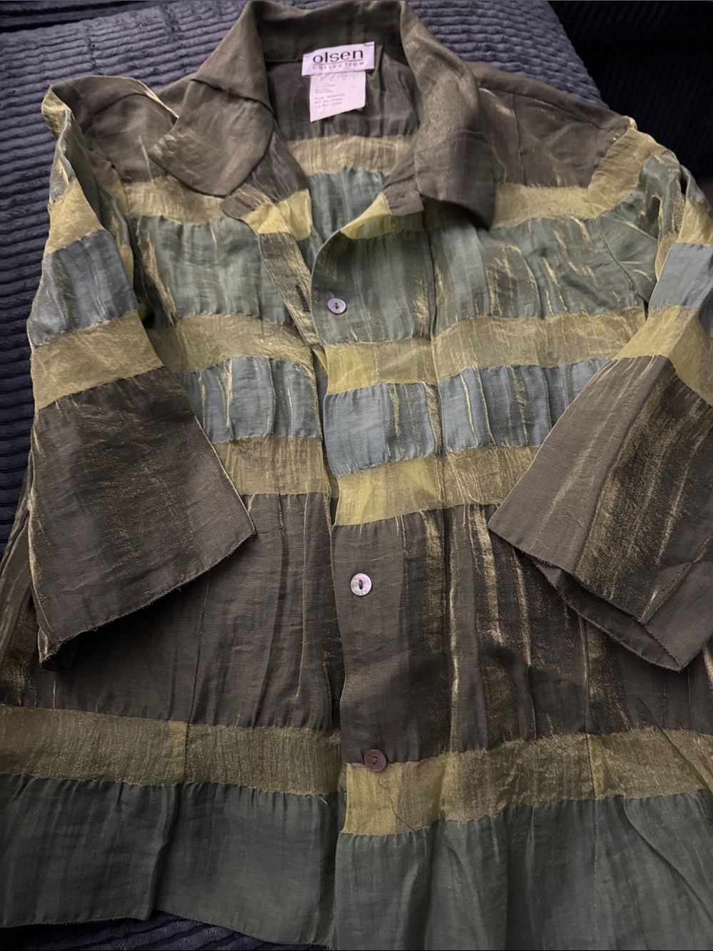 Olsen Olive & Gold Striped Lightweight Jacket